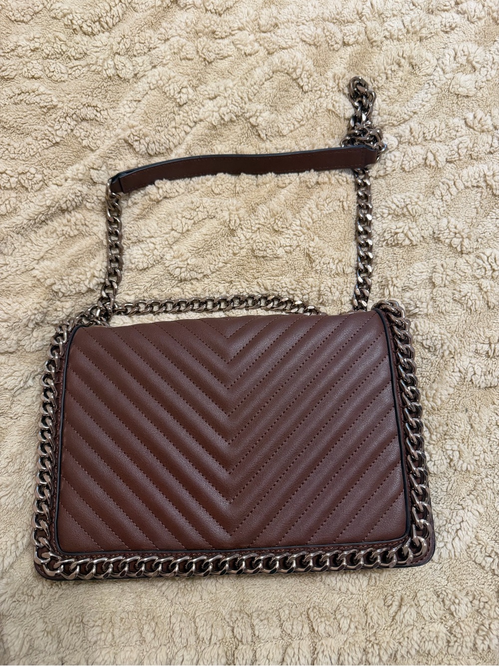 Aldo Bag -Quilted Chevron Chain Shoulder Bag - Brown